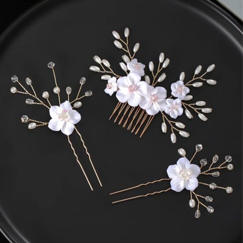 Bridal Wedding Crystal Floral Hair Comb Hairpins